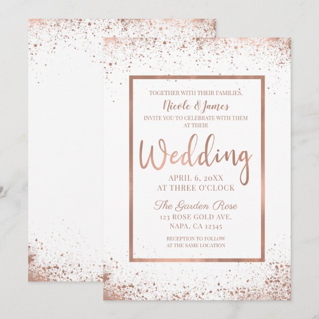Rose Gold Pink Glam Modern Chic Wedding Invitation (Front/Back)