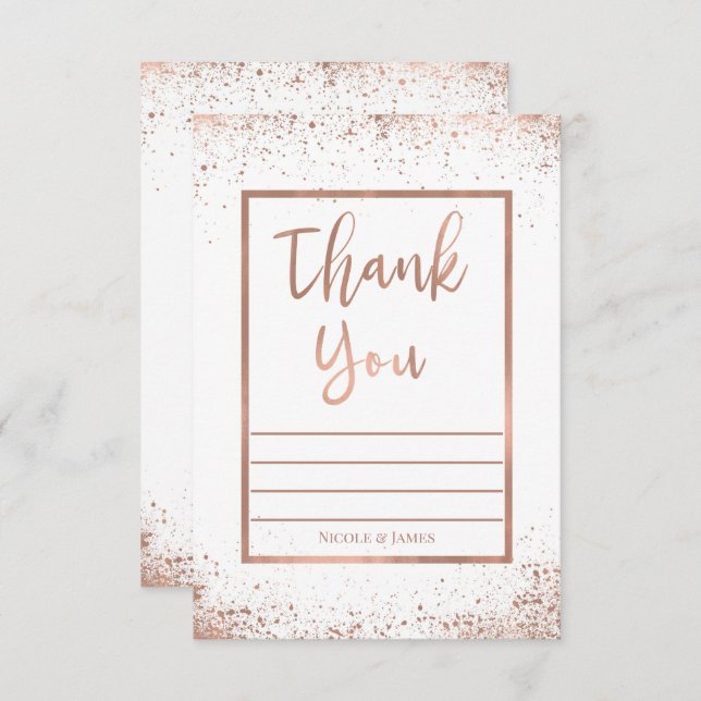 Rose Gold Pink Glam Modern Chic Wedding Thank You Invitation (Front/Back)