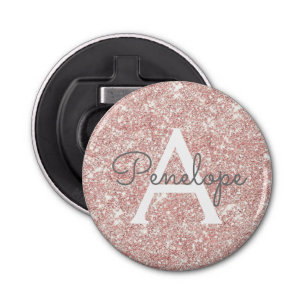 Rose Gold  Pink Glitter and Monogram Bottle Opener