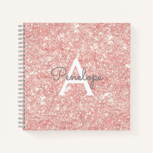 Rose Gold Pink Glitter and Monogram Sketchbook Notebook