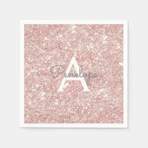 Rose Gold  Pink Glitter and Sparkle Monogram Napkin