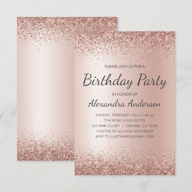 Rose Gold Pink Glitter Any Age Birthday Party Invitation (Front/Back)