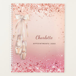 Rose gold pink glitter ballet dance monogram 2025 planner