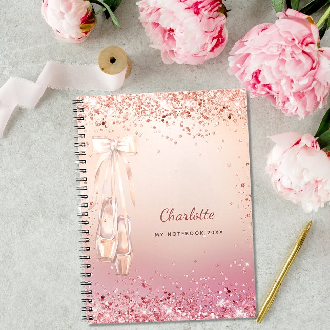 Rose gold pink glitter ballet dance monogram notebook (Creator Uploaded)
