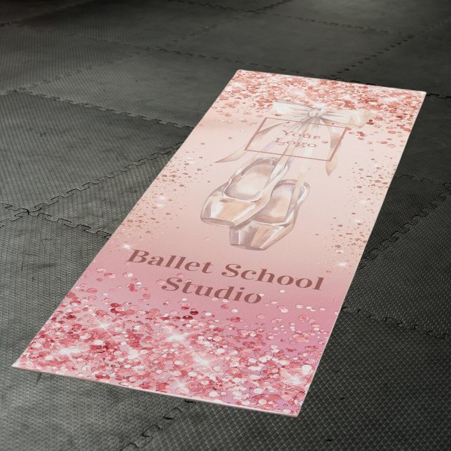 Rose gold pink glitter ballet dance school logo yoga mat (Creator Uploaded)