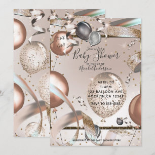 Rose Gold Pink Glitter Balloons Baby Shower Invitation
