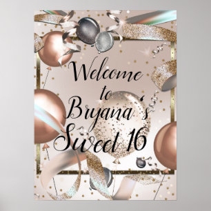 Rose Gold Pink Glitter Balloons Birthday Sign