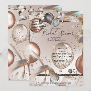 Rose Gold Pink Glitter Balloons Bridal Shower Invitation