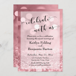 Rose Gold Pink Glitter Bokeh Celebrate with Us Invitation