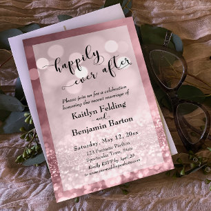 Rose Gold Pink Glitter Bokeh Happily Ever After Invitation