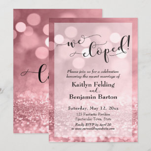 Rose Gold Pink Glitter Bokeh We Eloped! Invitation