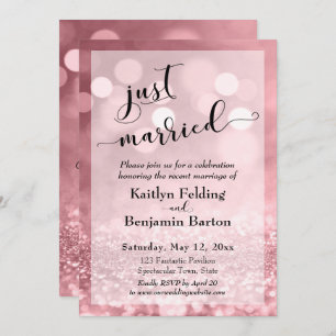 Rose Gold Pink Glitter Bokeh We Got Married Invitation