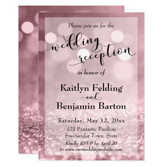 Rose Gold Pink Glitter Bokeh Wedding Reception Invitation Zazzle