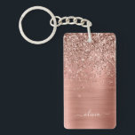 Rose Gold Pink Glitter Brushed Metal Monogram Key Ring<br><div class="desc">Rose Gold - Blush Pink Faux Foil Metallic Sparkle Glitter Brushed Metal Monogram Name Keychain. This makes the perfect sweet 16 birthday,  wedding,  bridal shower,  anniversary,  baby shower or bachelorette party gift for someone that loves glam luxury and chic styles.</div>