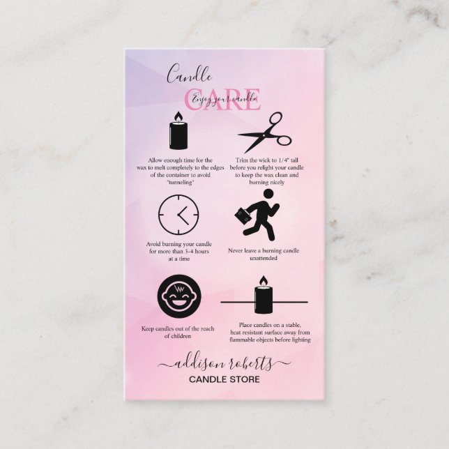 Rose Gold Pink Glitter Candle Care Business Card (Front)
