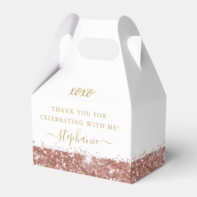Rose Gold Pink Glitter Confetti Birthday Mitzvah Favour Box (Front Side)