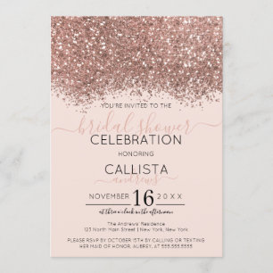 Rose Gold Pink Glitter Confetti Bridal Shower Invitation