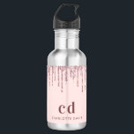 Rose gold pink glitter drips monogram name 532 ml water bottle<br><div class="desc">A rose gold background with elegant rose gold,  pink faux glitter drips,  paint drip look. Dark rose gold coloured text. Personalise and add your monogram initials and your name.</div>