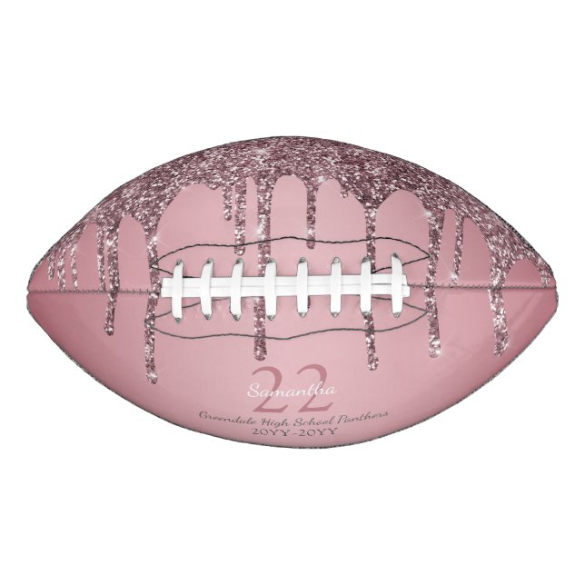 Rose Gold Pink Glitter Drips Name Team Number Year American Football (Front)