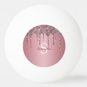 Rose Gold Pink Glitter Drips Sparkle Monogram Name Ping Pong Ball