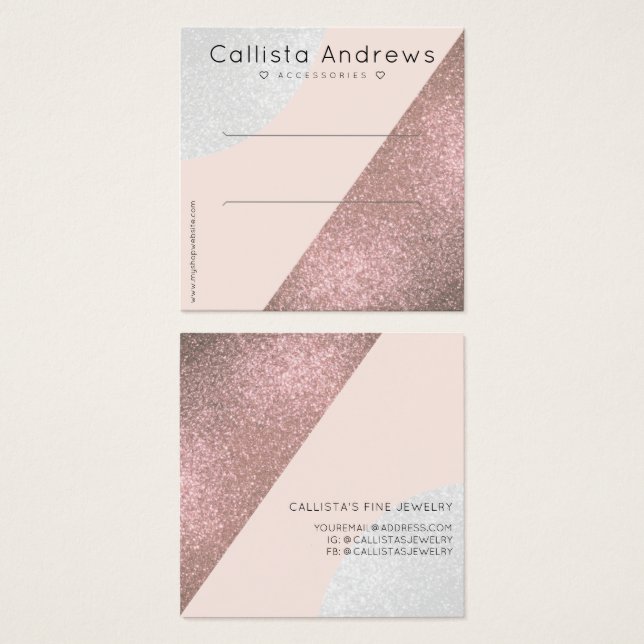 Rose Gold Pink Glitter Geo Heart Hair Clip Display (Front & Back)