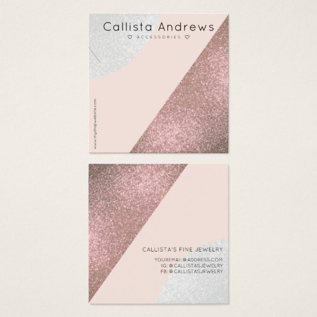 Rose Gold Pink Glitter Geo Heart Necklace Display (Front & Back)