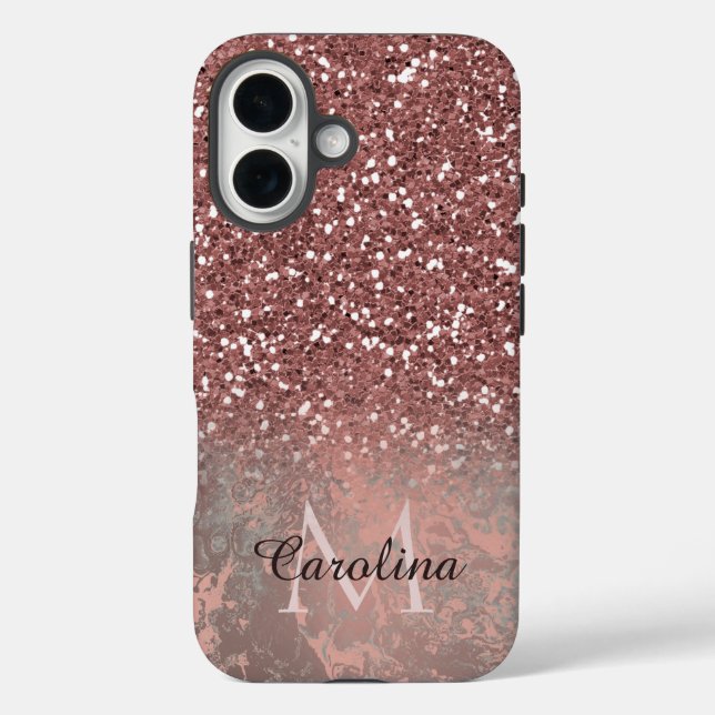Rose Gold Pink Glitter,  Grey Marble, Personalised Case-Mate iPhone Case (Back)