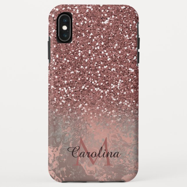 Rose Gold Pink Glitter,  Grey Marble, Personalised Case-Mate iPhone Case (Back)