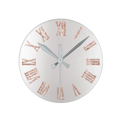Image of Rose Gold Pink Glitter Grey Silver Minimal Metal Round Clock