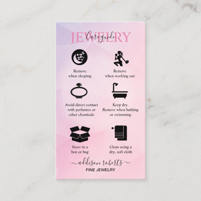 Rose Gold Pink Glitter  Jewellery Care   Business  Business Card (Front)