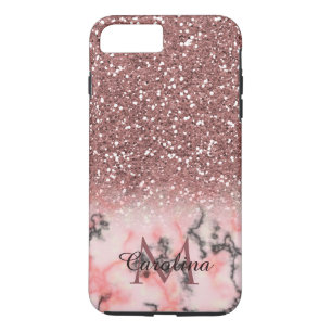 Rose Gold Pink Glitter, Marble, Personalised iPhone 8 Plus/7 Plus Case