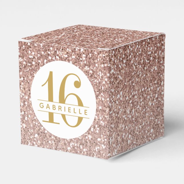Rose Gold Pink Glitter Modern Any Age Birthday Favour Box (Front Side)