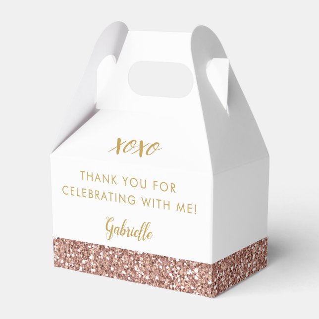 Rose Gold Pink Glitter Modern Birthday Mitzvah Favour Box (Front Side)