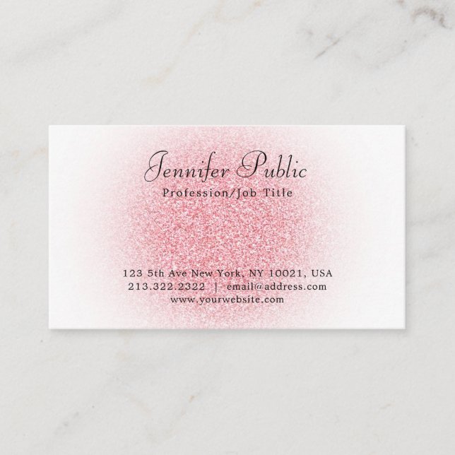 Rose Gold Pink Glitter Modern Elegant Template Business Card (Front)