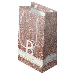 Rose Gold Pink Glitter Modern Monogram Favour Small Gift Bag