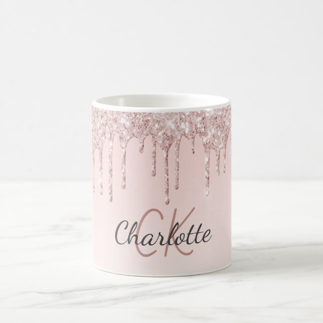 Rose gold pink glitter monogram initials luxury coffee mug (Center)