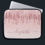 Rose Gold Pink Glitter Monogram Laptop Sleeve<br><div class="desc">Elegant and girly monogram laptop sleeve featuring pink and rose gold faux glitter dripping down a pink ombre background. Personalise with your name in a stylish trendy rose gold script with swashes.</div>