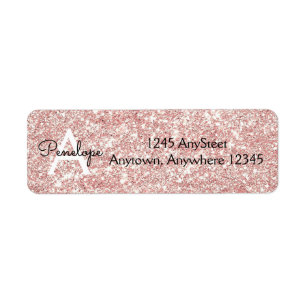Rose Gold Pink Glitter Monogram Return Address