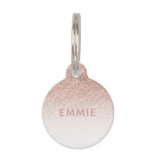 Rose Gold Pink Glitter Ombre Custom Name Pet Tag
