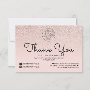 Rose Gold Pink Glitter Ombre Customer Thank You Card