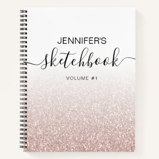 Rose Gold Pink Glitter Ombre Sketchbook Name Notebook