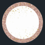 Rose Gold Pink Glitter Personalised Favour Classic Round Sticker<br><div class="desc">Rose gold glitter and gold sparkle personalised custom text sticker template so you can design your own favour labels for a fun and girly birthday party. Perfect for a little girl's 1st 5th, or 8th birthday, or a big girl's 13th 15th sweet 16th, 18th or 21st birthday or graduation, and...</div>