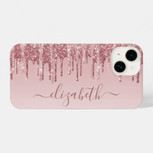 Rose Gold Pink Glitter Personalised iPhone 14 Case