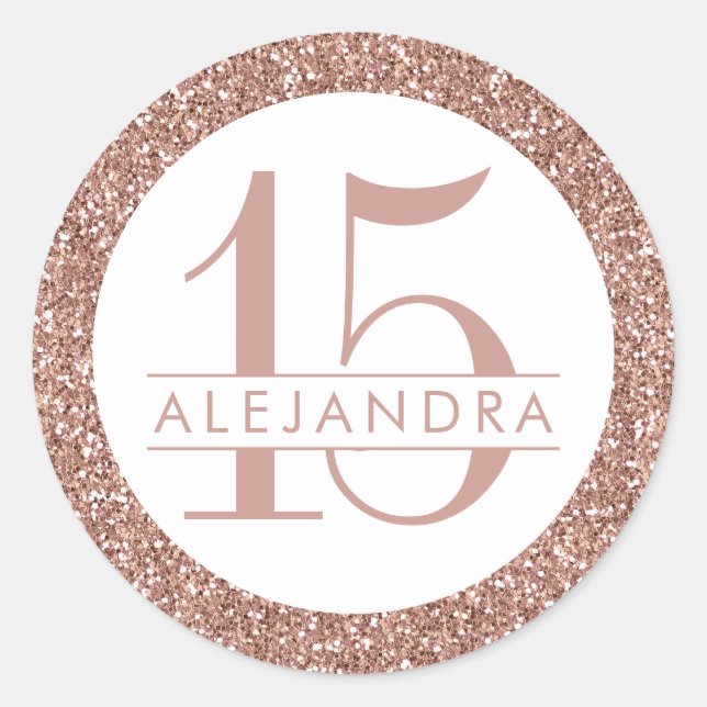 Rose Gold Pink Glitter Quince Años Favour  Classic Round Sticker (Front)