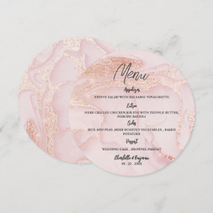 Rose Gold Pink Glitter Round Wedding Menu