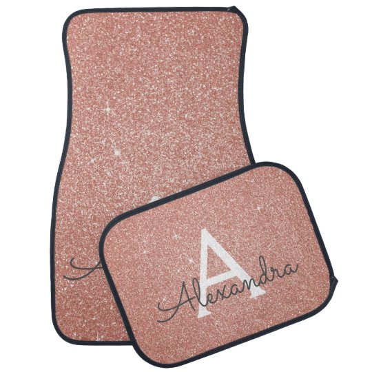 Rose Gold Pink Glitter Sparkle Monogram Car Mat Zazzle Co Uk