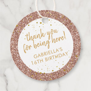 Rose Gold Pink Glitter Sparkle Thank You Birthday Favour Tags