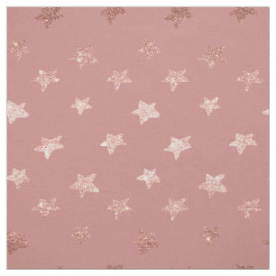 Rose Gold Pink Glitter Stars Print DIY By The Yard Fabric