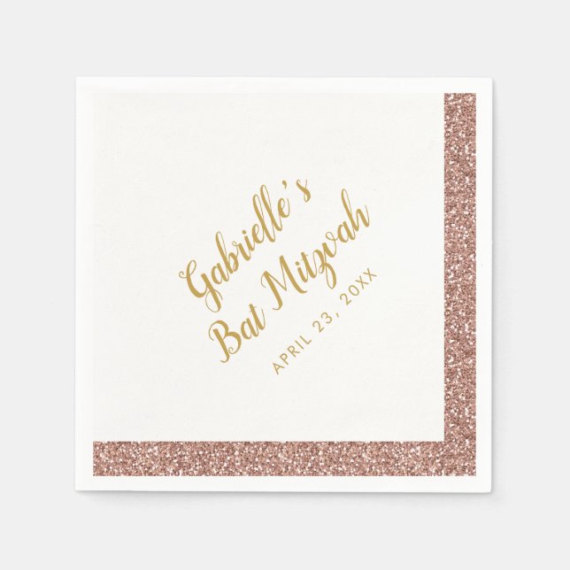 Rose Gold Pink Glitter Stripe Girly Party Napkins (Front)