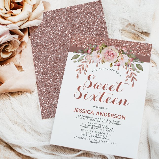 Rose Gold Pink Glitter Sweet Sixteen Invitation (Creator Uploaded)